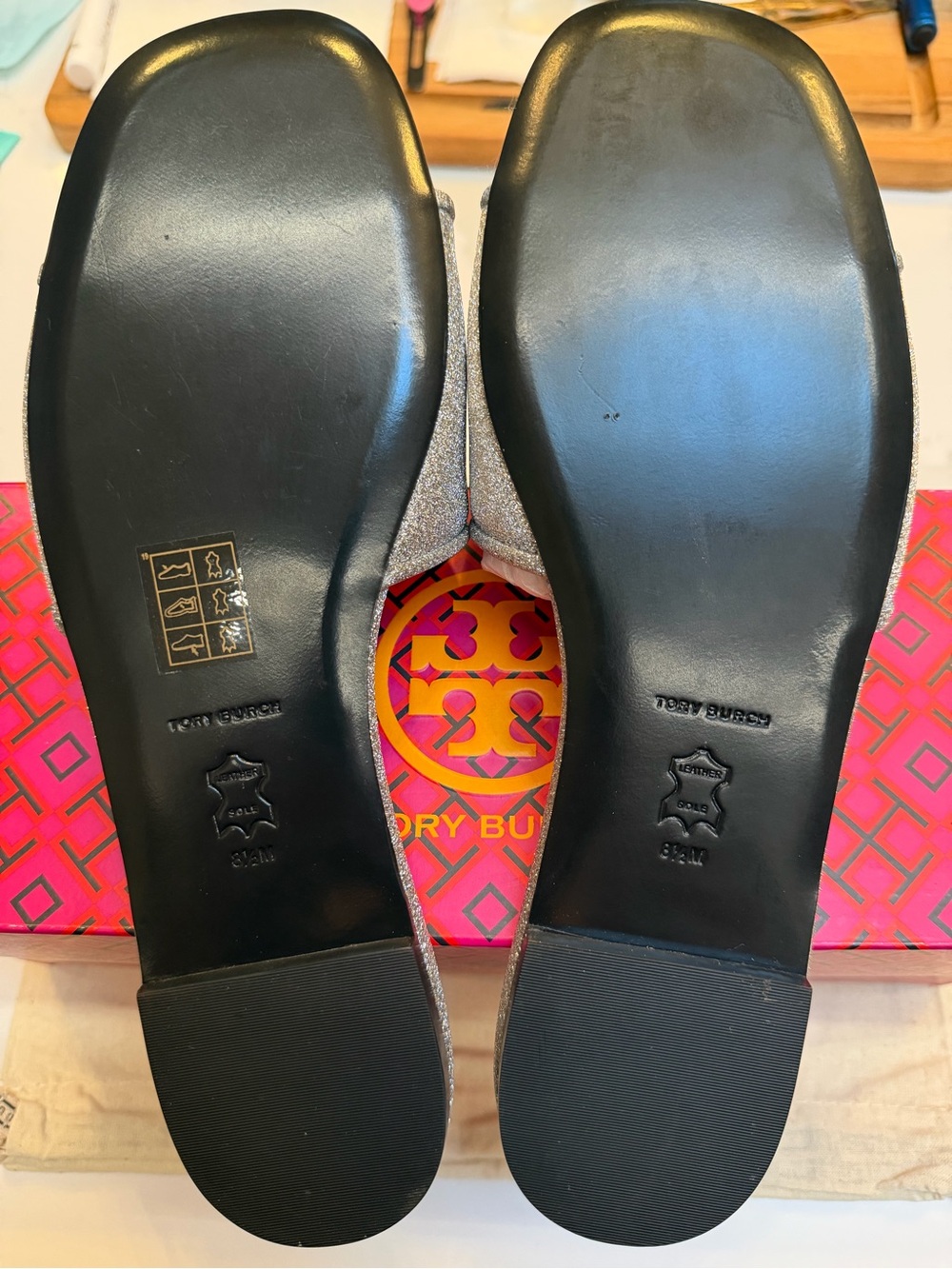 Tory Burch Silver Glitter Double-T Crystal Eleanor Slide Sandals - Picture 6 of 12